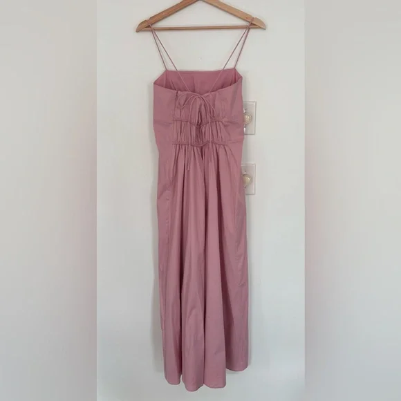 COS || Tie Back Gathered-waist Midi Dress Rose Pink 8 - Picture 6 of 10